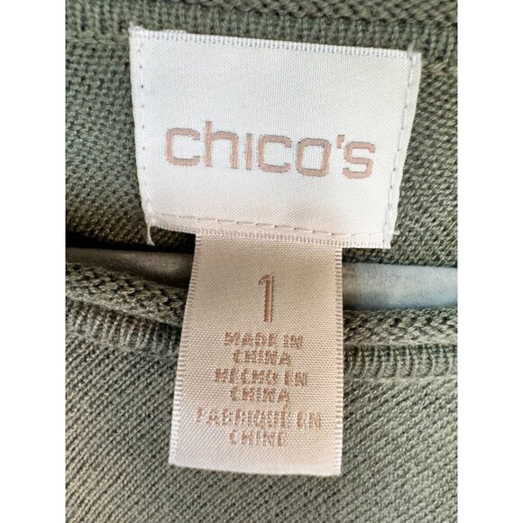 Chicos Womens Asymmetrical Hem Knit Sweater Size 1 Olive Green - Picture 2 of 9
